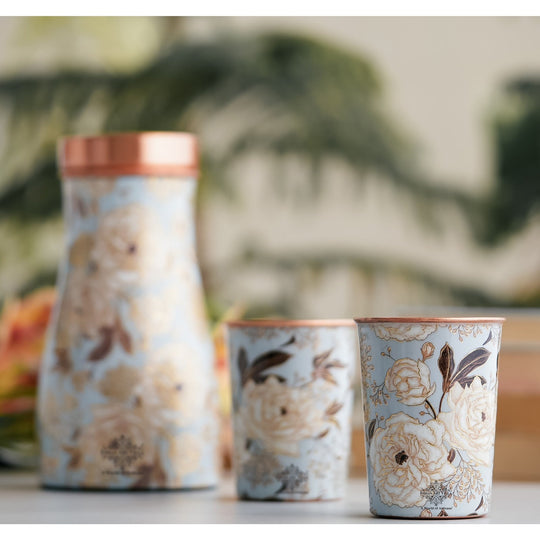 Copper Gold Printed Bedroom Bottle with 2 Glasses