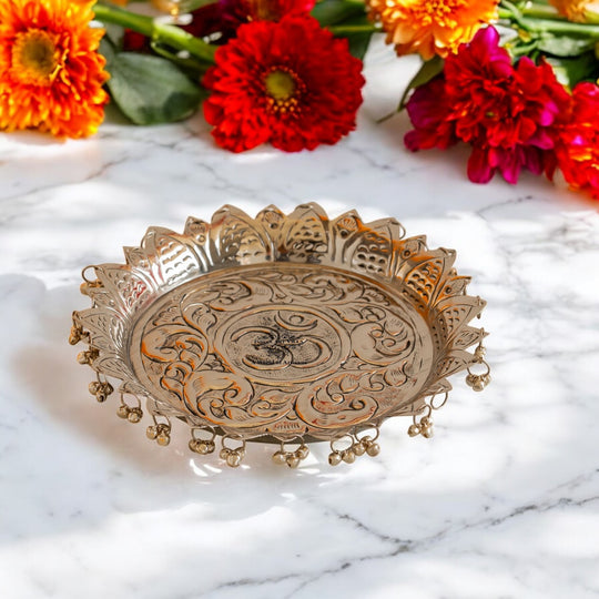 Silver Plated Pooja Thali Intricate Floral Pattern - Lightweight & Durable