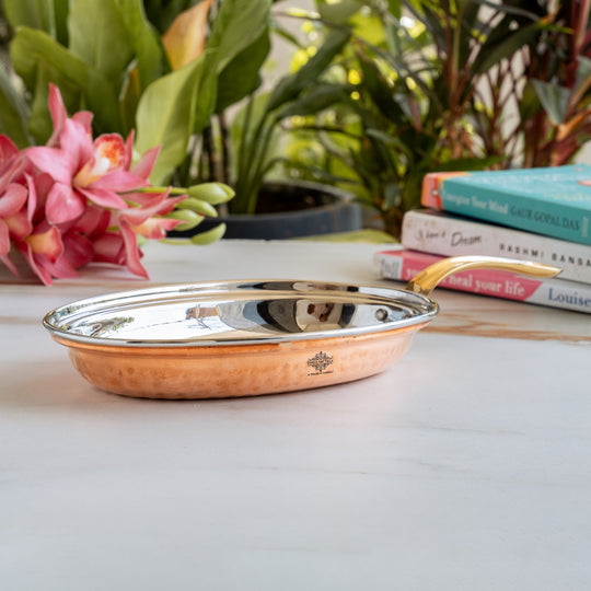 Pure Steel Copper pan Oval shape Hammered Design Serving Dishes Tableware