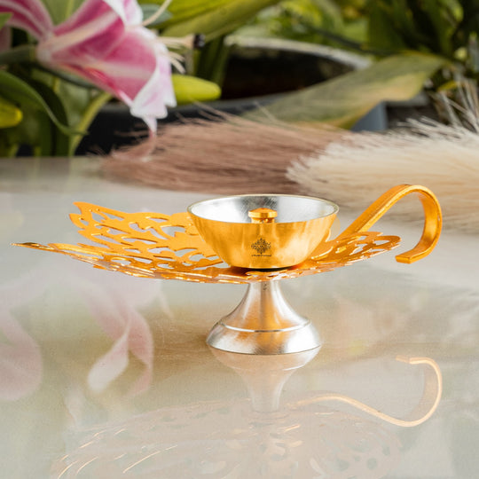 Silver Plated & Gold Finish Leaf Design Akhand Diya