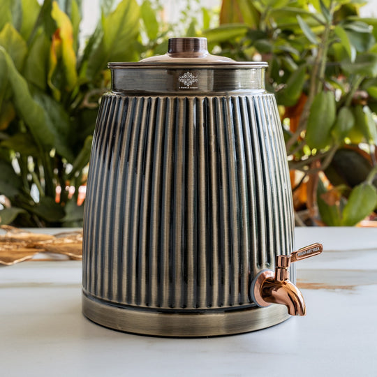 Copper Antique Finish Barrel Design Water Pot 7000 ML with Tap & Lid