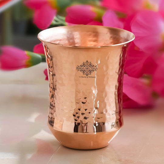 Pure Copper Plain & Hammered Design Glass, Drinkware, Tableware, Heavy Weight with 200 Grams