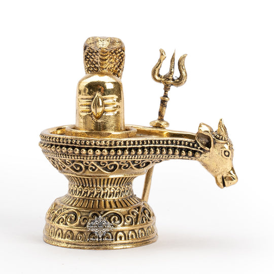 Brass Shivling with Nandi Face & Trishul – Decorative Spiritual Idol