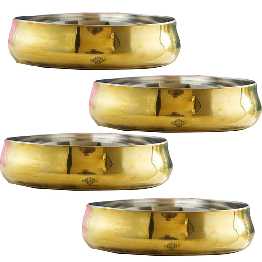 Indian Art Villa handcrafted brass steel rice plate with contoured body bright finish and artisan rounded silhouette
