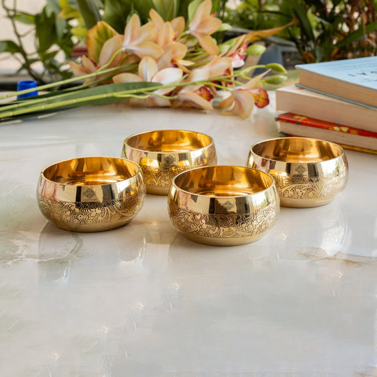 Brass Embossed Round Shaped Bowl, Dinnerware, Serveware, 150 ml