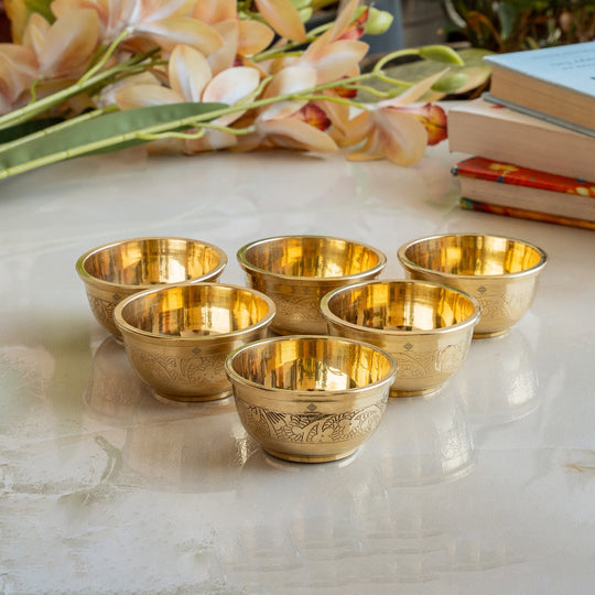 Handcrafted Pure Brass Embossed Round Shaped Bowl, Dinnerware, Serveware