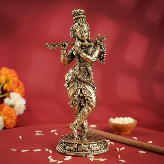 Pure Brass Krishna ji Murti With Tribhanga Pose for Pooja