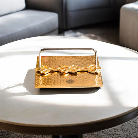 Brass Hammered Floral Napkin Holder