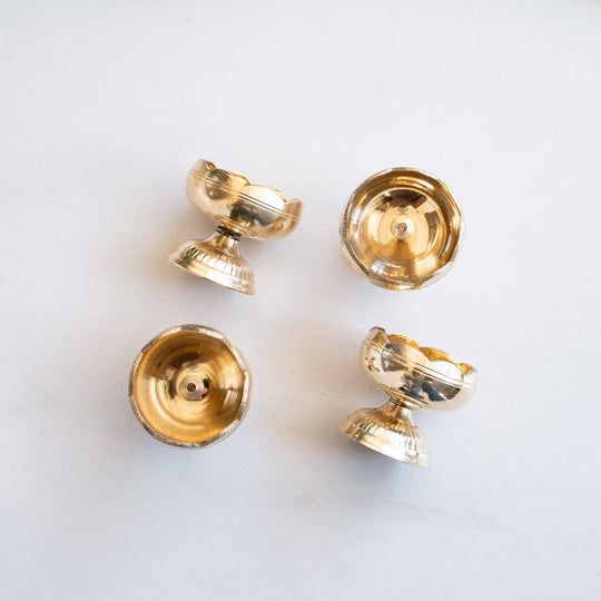 Brass Kamal Jyoti Diya Set of 4 - Lotus Design Oil Lamps