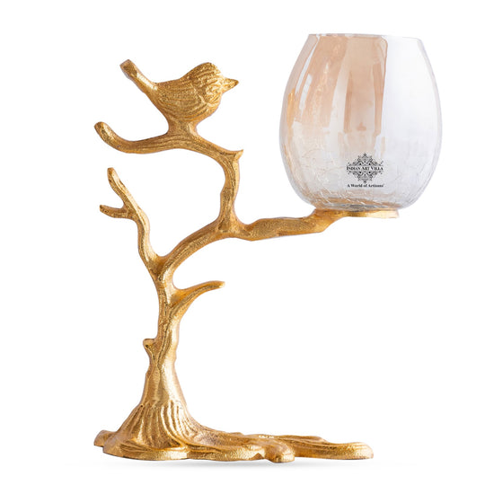 Gold Finish Decorative Candle Holder with Tree Bird Design – Elegant Home Decor Accent For Decoration And Gifting