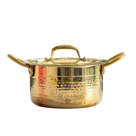 Pure Brass Pot Hammered Design With Tin Lining and Lid