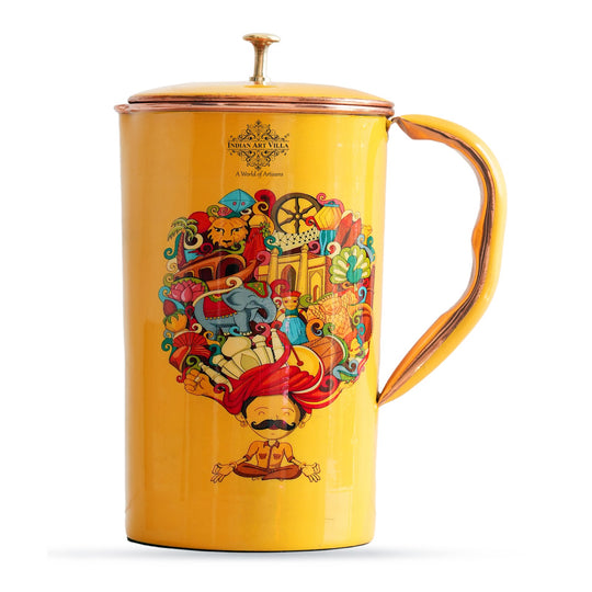 Pure Copper Printed Jug - Padharo Mhare Desh Design