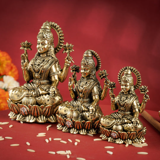 Pure Brass Laxmi Ji Sitting On Kamal Murtii- Goddess of Wealth, Prosperity & Blessings