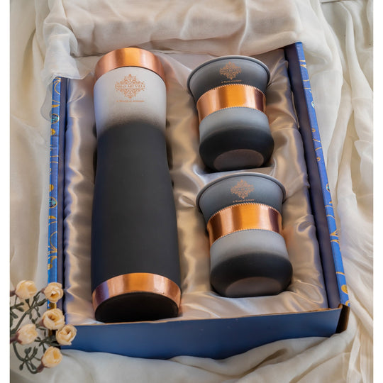 Modern ombre copper water bottle and glass set, tambe ki bottle for healthy lifestyle and festive gifting