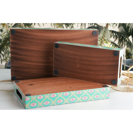 Wooden Tray Set of 3  Handcrafted Multipurpose Decorative Serving Platters