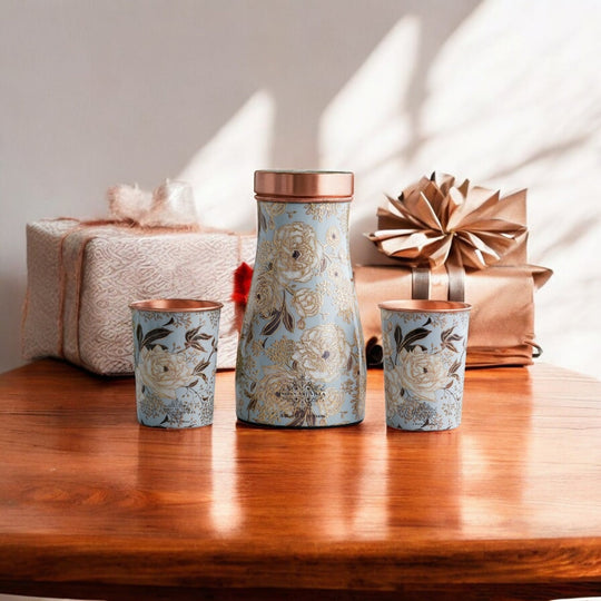 Copper Gold Printed Bedroom Bottle with 2 Glasses