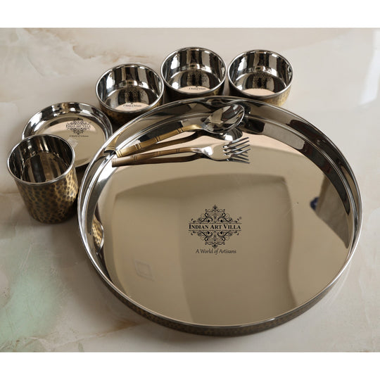 Steel Brass Hammered Thali Set – 8 Piece, 33 cm