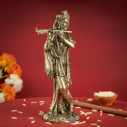 Pure Brass Krishna ji Murti With Bansi & Tribhanga Pose