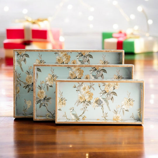 Wooden Tray Set of 3  Handcrafted Multipurpose Decorative Serving Platters