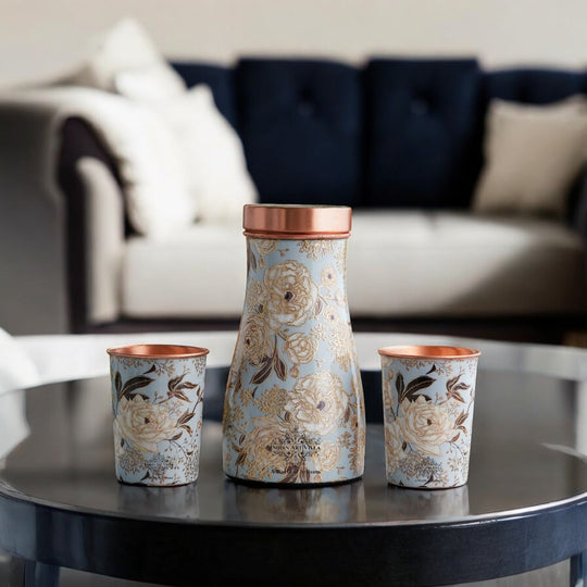 Copper Gold Printed Bedroom Bottle with 2 Glasses