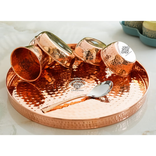 Pure Copper  Hammered  Design, 6 Pieces Dinner Set