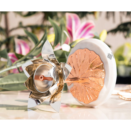 Silver-Plated Lotus Design Decorative Oil Lamp – Elegant Diya/Oil Lamp for Home, festival, Wedding Decoration