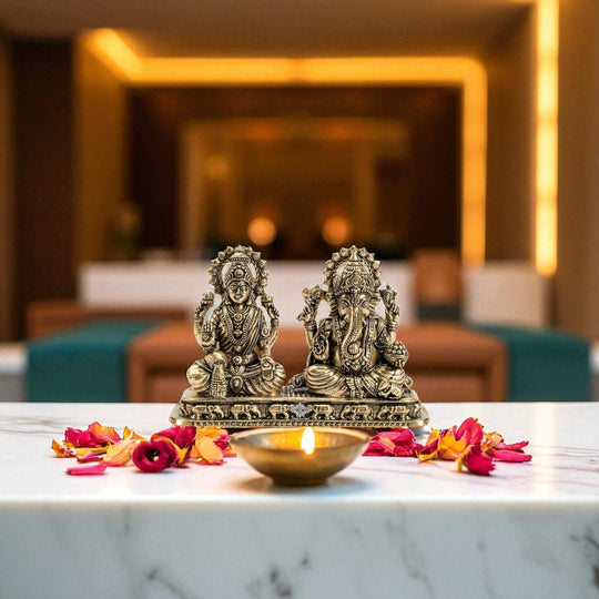 Pure Brass Ganesh Ji Murti With laxmi Ji