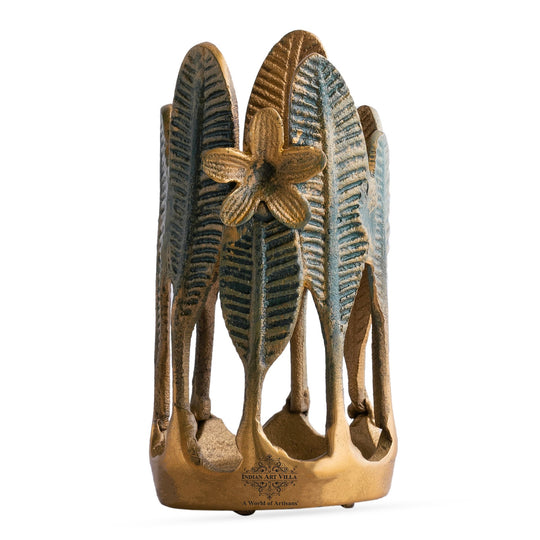 Gold Finish Green Leaf Decorative Cutlery Stand