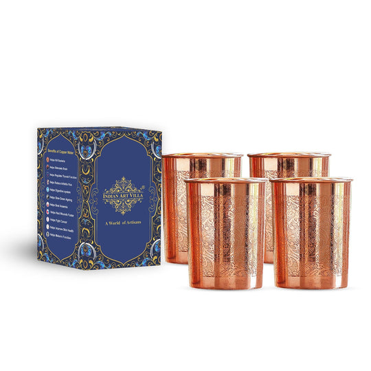 Embossed copper drink glass handcrafted