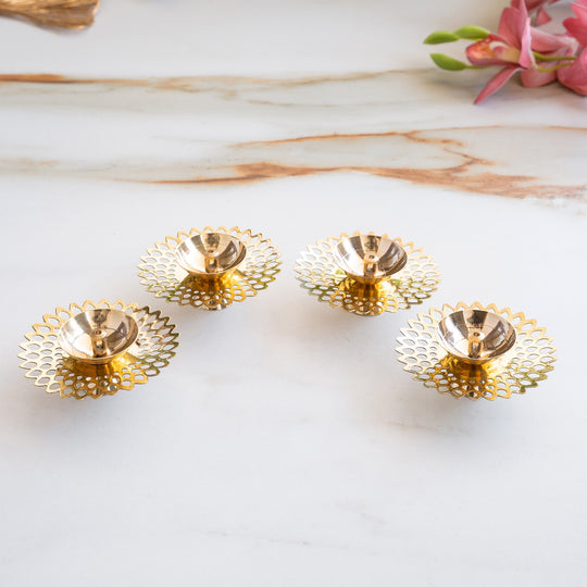 Brass Flower Jali Design Diya Set of 4