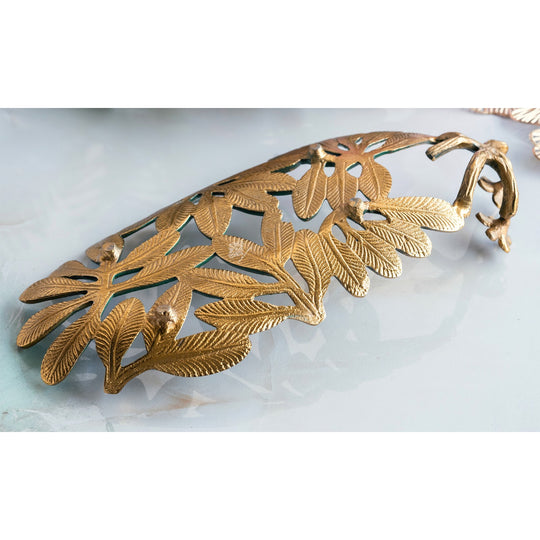 Brass Finish Green Banana Leaf Design Decorative Tray – 40 cm, Elegant Oval Shaped Centerpiece for Home Décor And Table Decoration