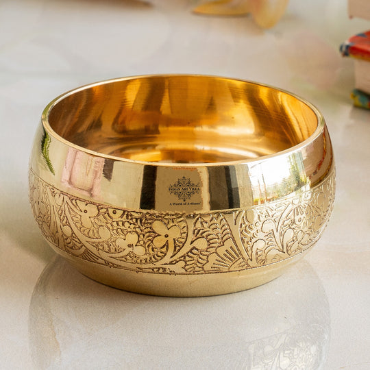 Brass Embossed Round Shaped Bowl, Dinnerware, Serveware, 150 ml