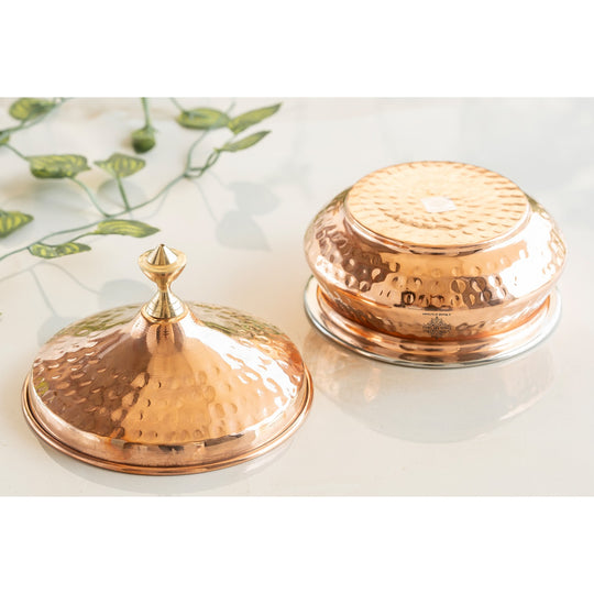 Steel Copper Mughlai Handi with Lid & Brass Knob- Serveware, Perfect for Home & Restaurant