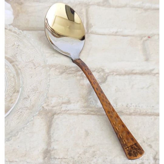 Steel Brass Spoon with Hammered Design, Set Of -4