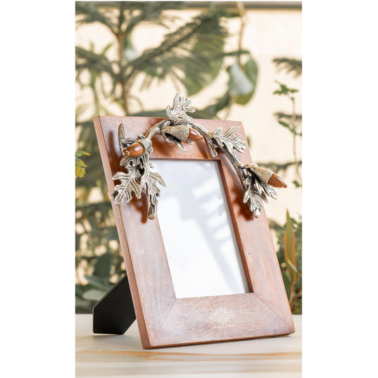Wooden Photo Frame with Leaf & Acorn Design, 17x11 cm  Photo Size – Elegant Decorative Frame for Home Décor.