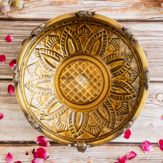 Brass Urli with Elephant Trunk Design -Antique Embossed