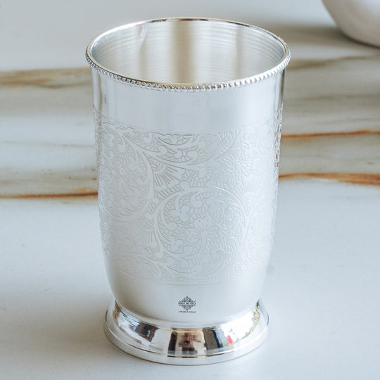 Embossed Design Silver Plated Glass With Red Box , Best For Parties , 250 ML