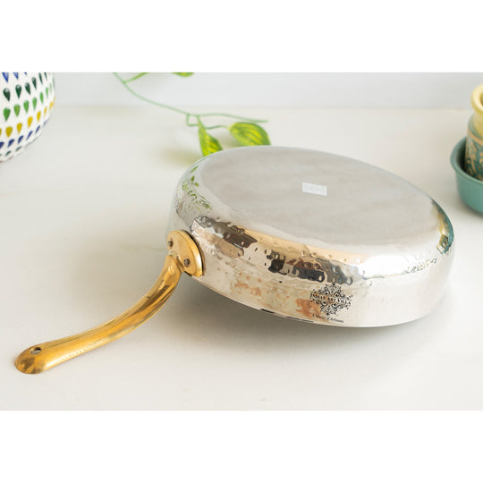 Stainless Steel Hammered Serving Fry Pan with Brass Handle