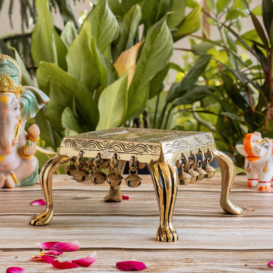 Pure Brass Antique Swastik Design Chowki