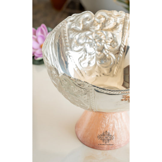 Silver Plated Resin Decorative Fruit Basket - Embossed Design, Luxury Home Décor, Centerpiece for Dining Table and Useful for Gifting