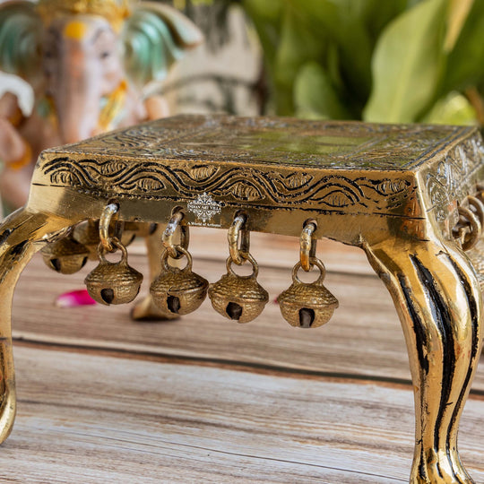 Pure Brass Antique Swastik Design Chowki