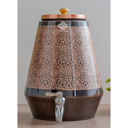 Dimensions of 5 litre copper matka with tap – body height and tap distance from base – copper water dispenser