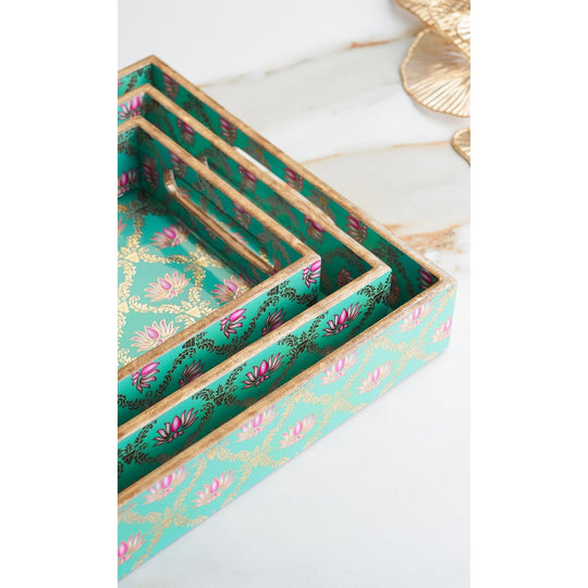 Wooden Tray Set of 3  Handcrafted Multipurpose Decorative Serving Platters