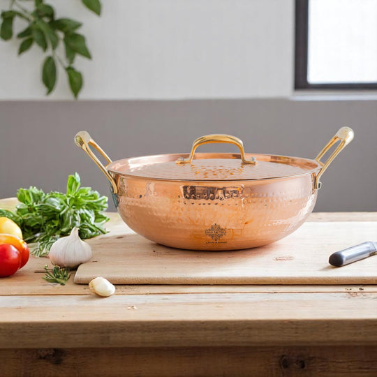 Pure Copper Kadhai With Lid & Inside Tin Lining- Cookware