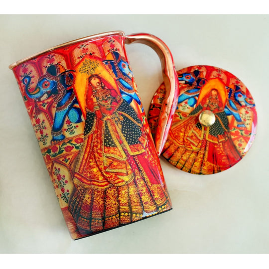 Pure Copper Printed Jug - Padharo Mhare Desh Design