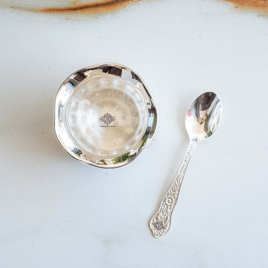 Silver Plated Handmade 1 M design Bowl 180 ML with 1 Spoon