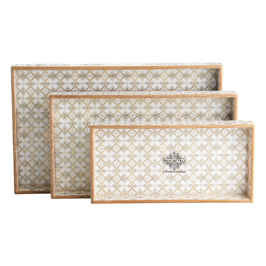 Wooden Tray Set of 3  Handcrafted Multipurpose Decorative Serving Platters