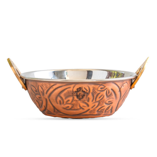 Antique dark steel copper embossed kadhai for food serving
