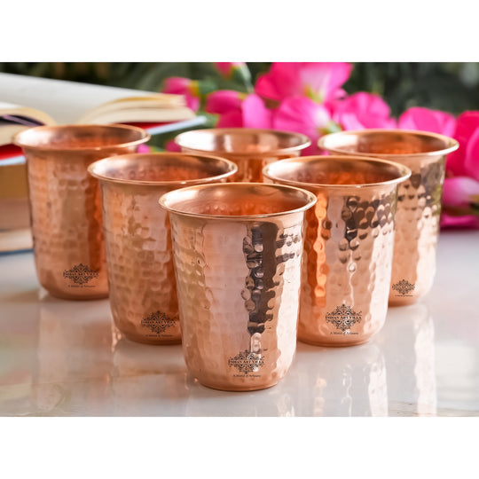 Pure Copper Hammered | Flower Design Glass 300ml