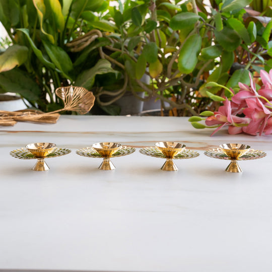 Brass Flower Jali Design Diya Set of 4